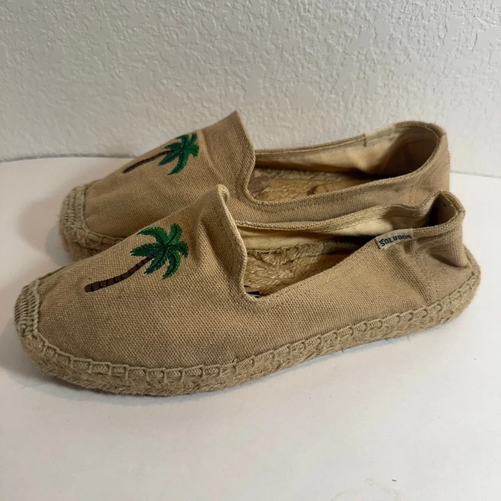 Soludos Espadrille Slip On Palm Tree Embroidered Shoes‎ Womens Size 7.5